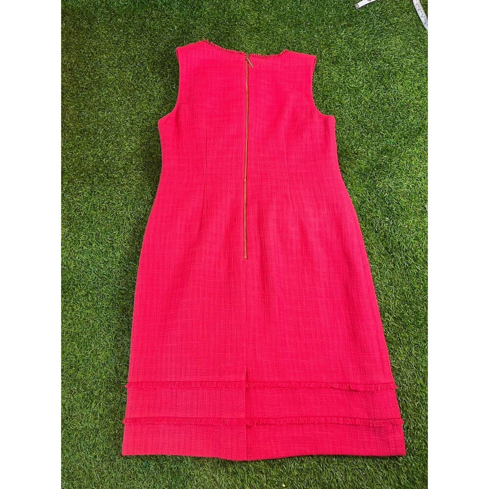 Karl Lagerfeld Paris Tonal Tweed Pink Dress Size 10 Fringe Gold Buttons - Picture 5 of 9